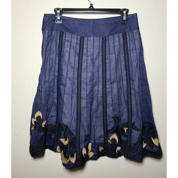 Anthropologie|Floreat Blue Embroidered Floral Midi Skirt, 4 - Picture 5 of 9